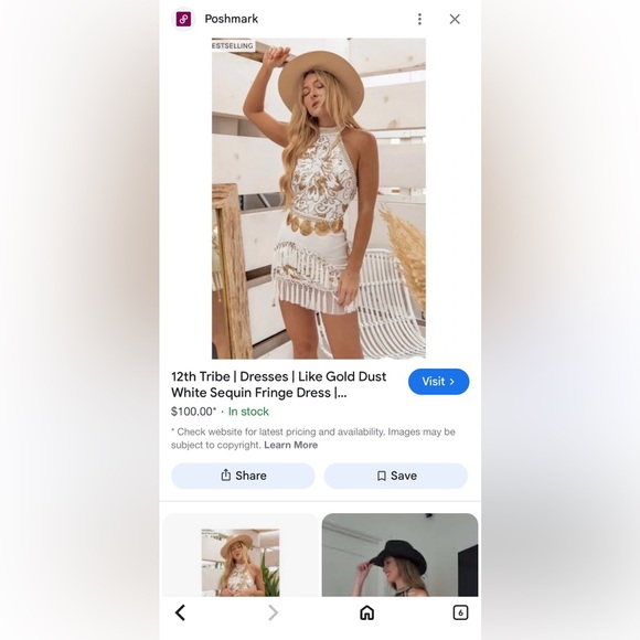 Dress Chic White and Gold Patterned Dress with Fringe - Picture 7 of 8